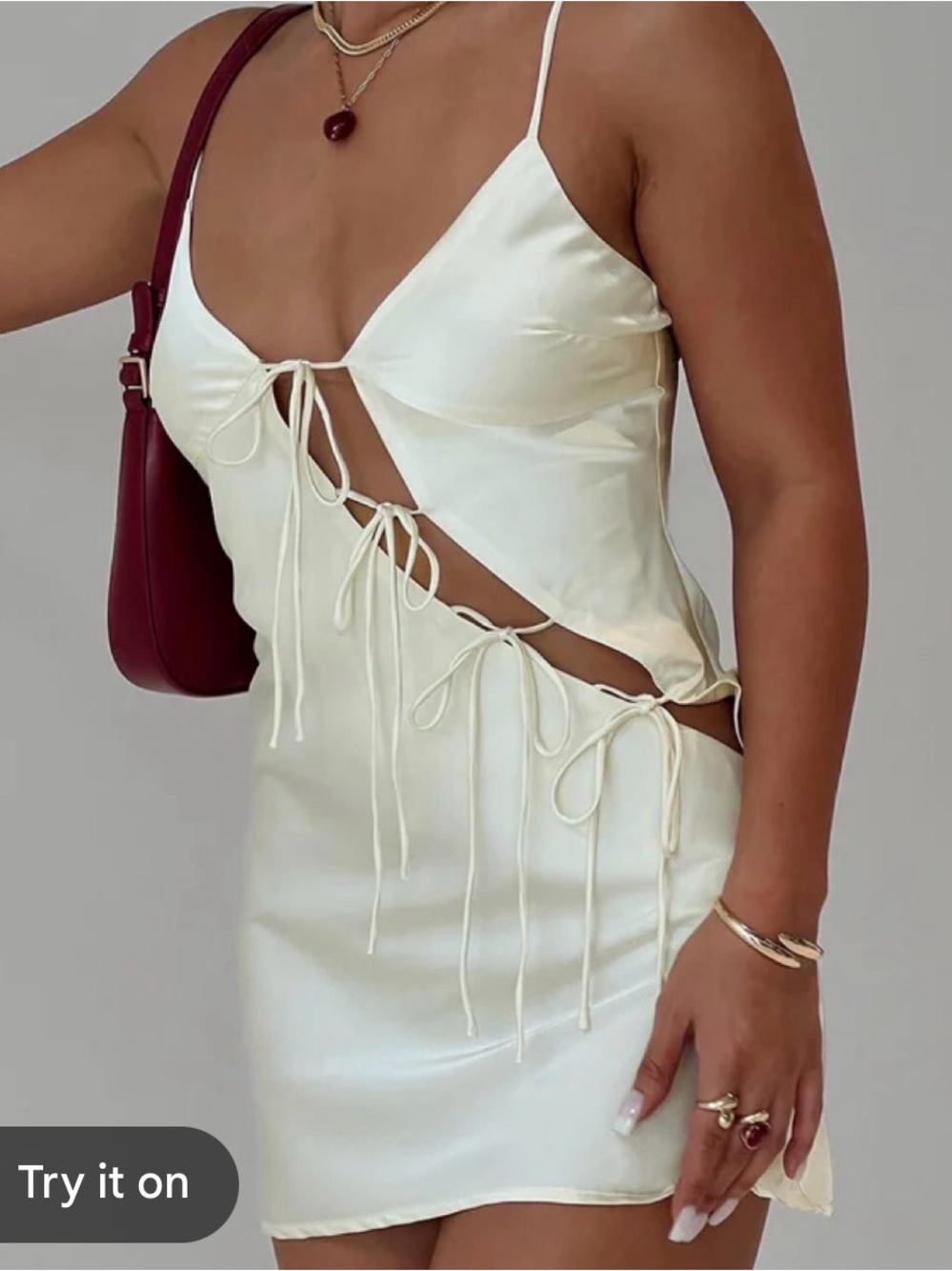 Lioness Cream Tie-Detail Mini Dress